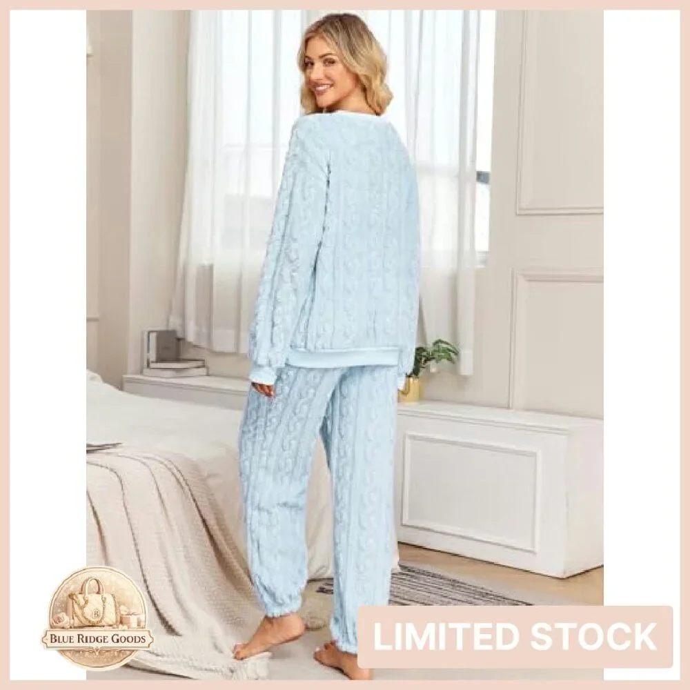 Soft Fluffy Fleece Pajama Set Cozy Warm Plush Lounge Sleepwear Pullover